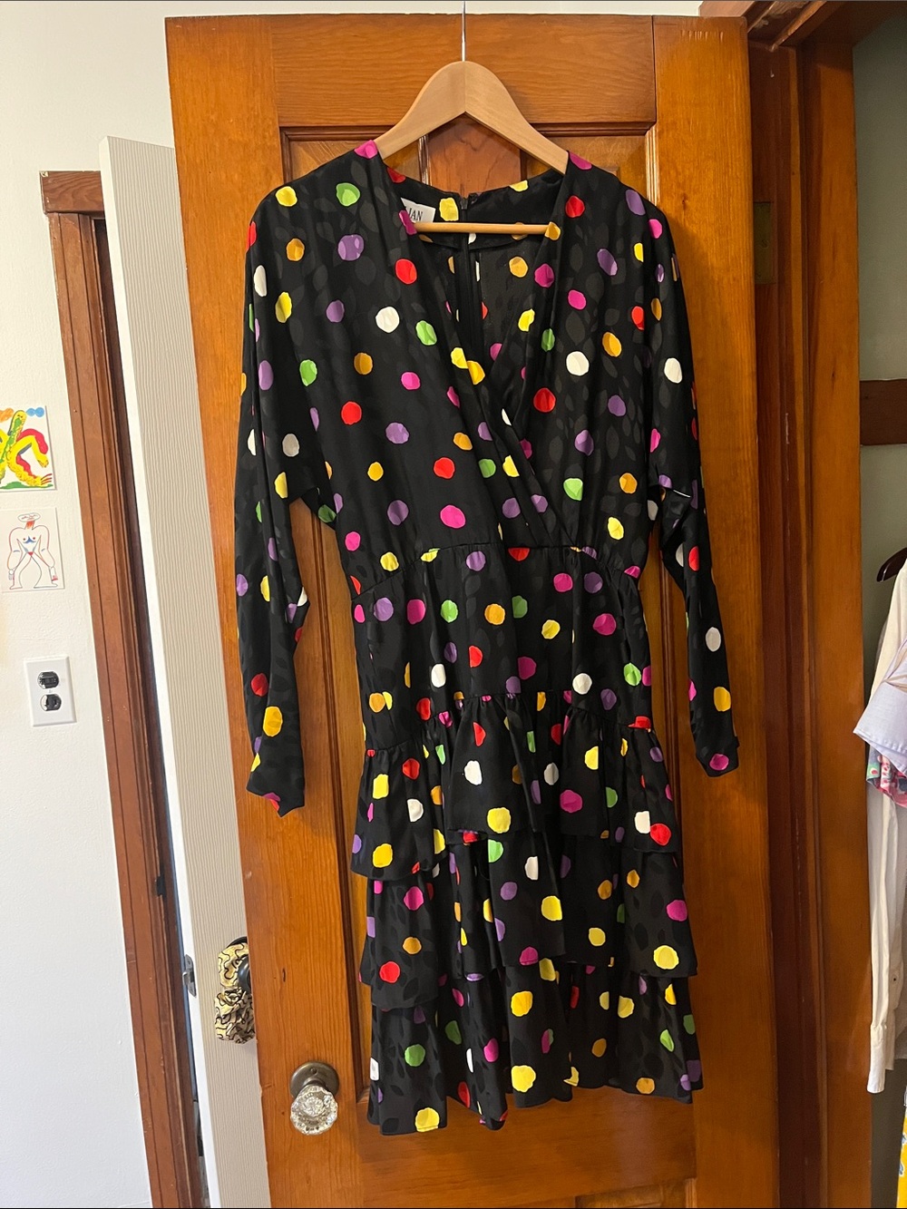 Black Polka Dot Tiered Long-Sleeve Dress